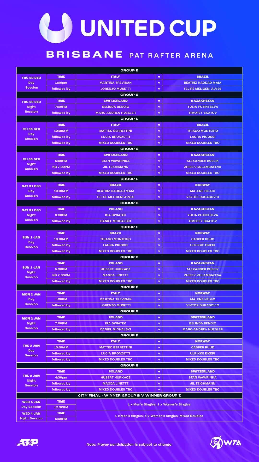 United Cup Brisbane Schedule