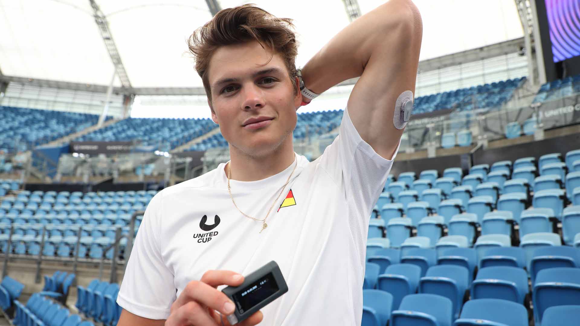 Patrick Zahraj shows some of the equipment he uses as a Type 1 diabetic.