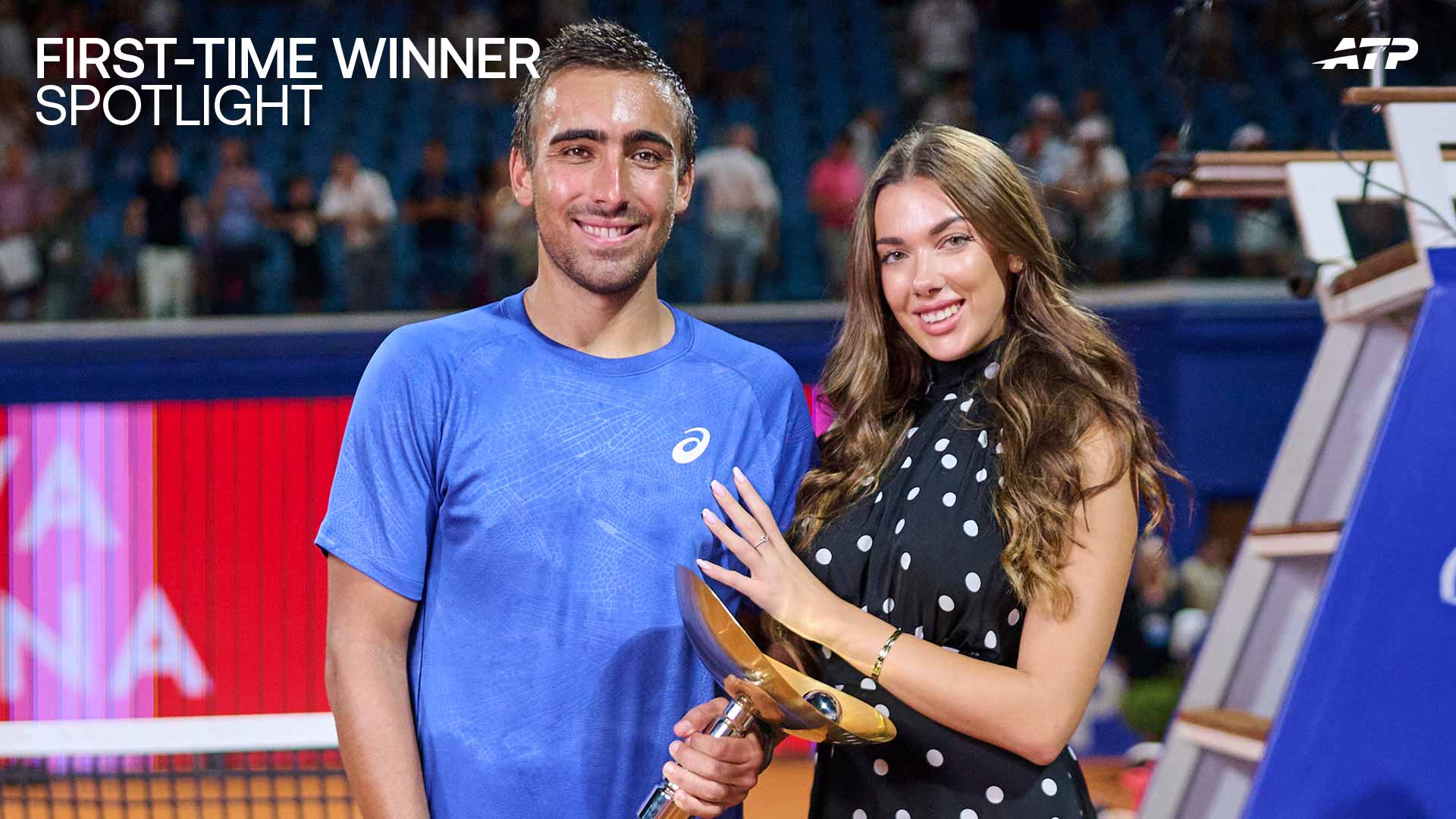 Daniel Merida celebrates his Umag triumph with girlfriend Luana Selena Gheban.