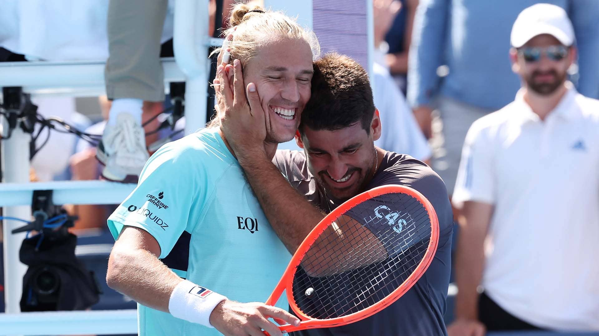 Rafael Matos (left) and Orlando Luz celebrate winning the Cincinnati Open.
