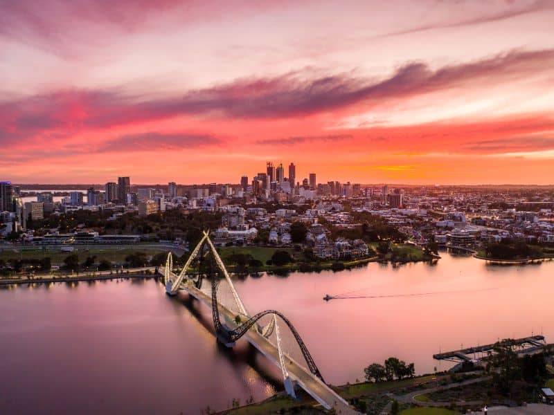 Perth City skyline along the Swan River